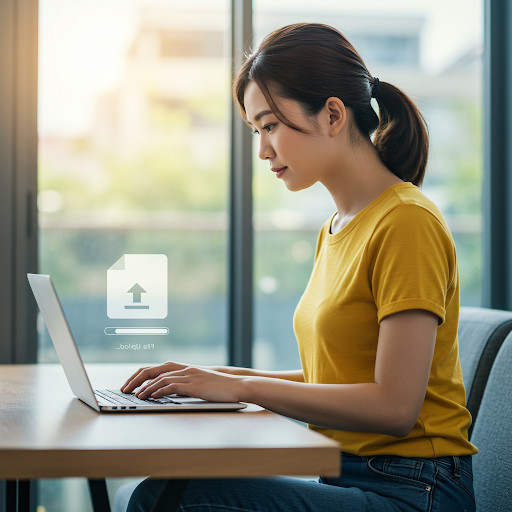Woman uploading a file