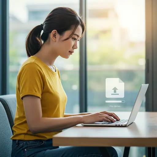 Woman uploading mortgage statement